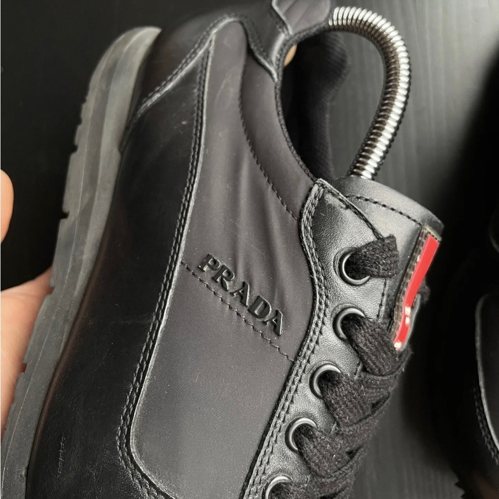 PRADA BLACK SHOES SNEAKERS UK 6 LEATHER NYLON MENS US 7 - Picture 7 of 10